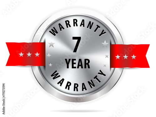 silver 7 year warranty button seal graphic with red ribbons