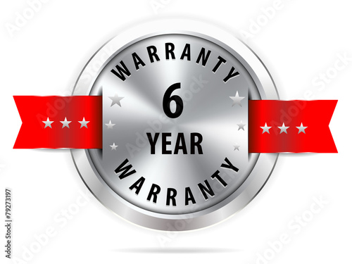 silver 6 year warranty button seal graphic with red ribbons