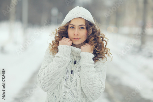 portrait of a beautiful blonde winter outside