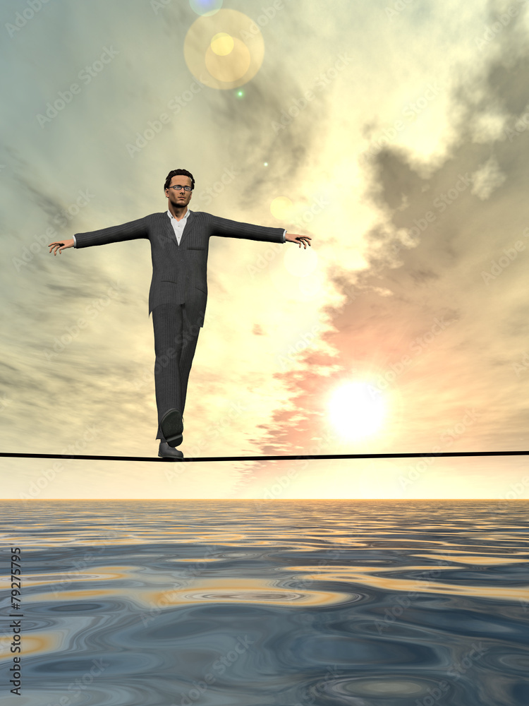 Conceptual business man on rope Conceptual business man on rope