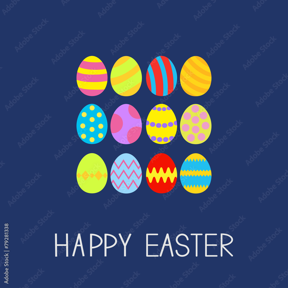 Colored Easter egg set composition Card Flat design Colored Easter egg set composition Card Flat design