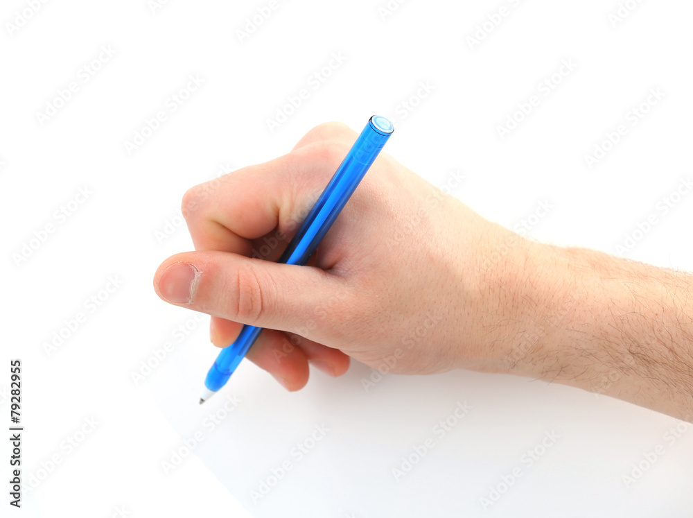 Male hand with pen isolated on white Male hand with pen isolated on white