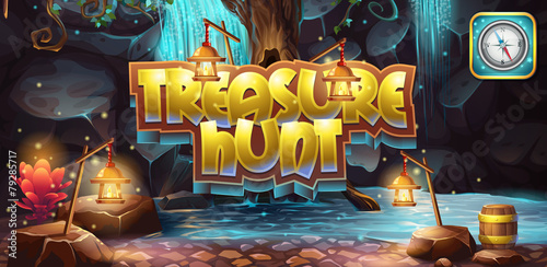 Horizontal banner, icon to the computer game treasure hunt