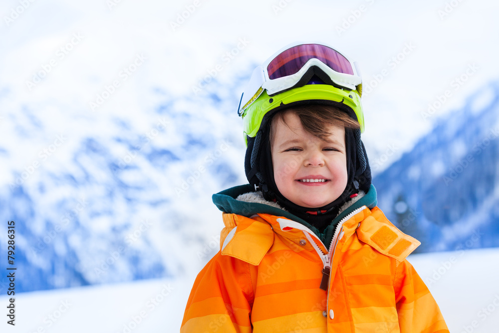 Portrait of small boy in ski mask and helmet Portrait of small boy in ski mask and helmet
