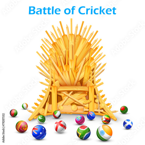 Cricket bat throne with different participating countries