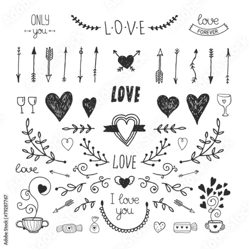 Love decorative elements, hand drawn collection