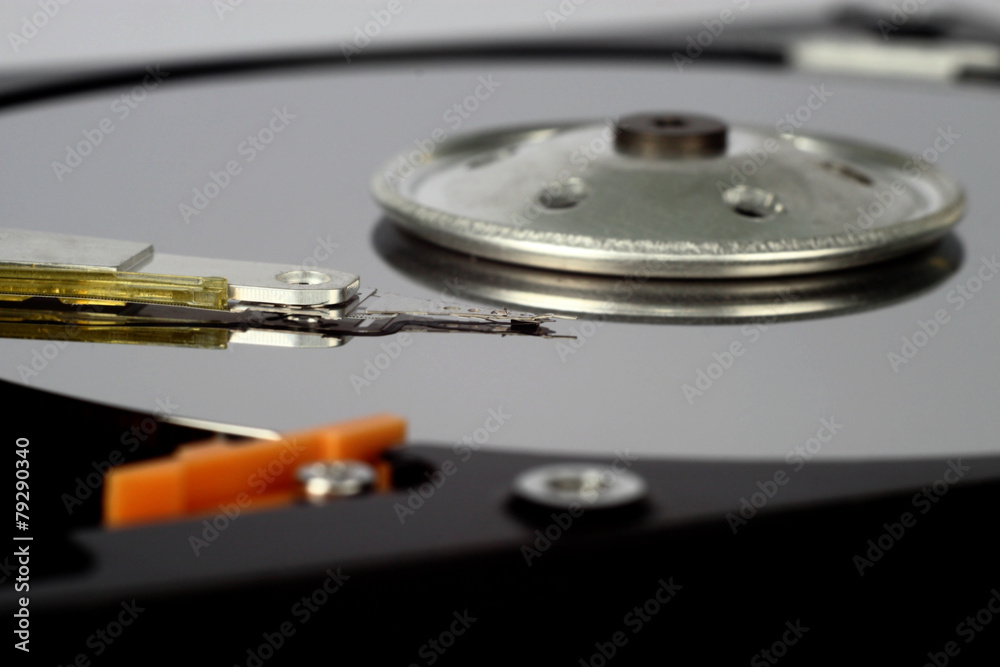 Disassembled hard drive, close-up Disassembled hard drive, close-up