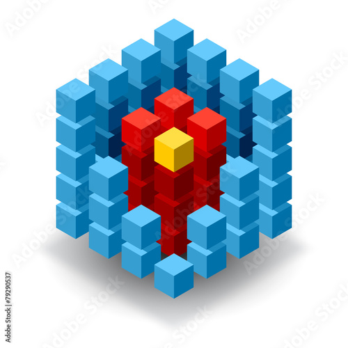 Blue cube logo with red segments