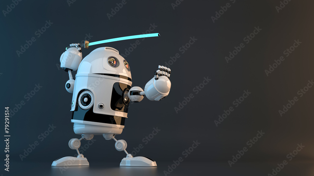 Robot with Katana sword. Сlipping path Robot with Katana sword. Сlipping path