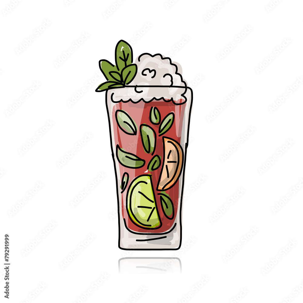 Fototapeta premium Glass with cocktail, sketch for your design