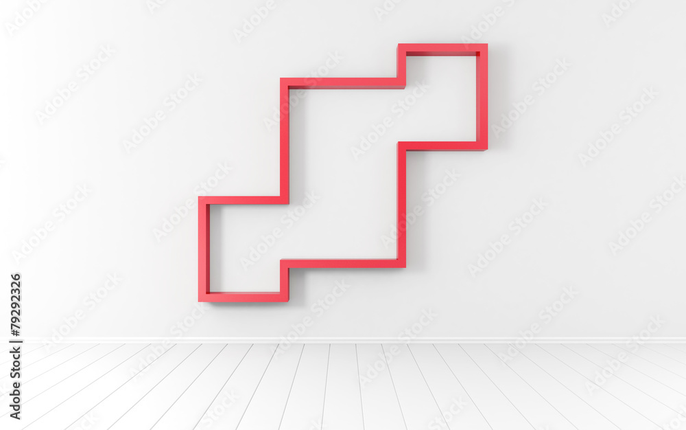 Red frame on the white wall Red frame on the white wall