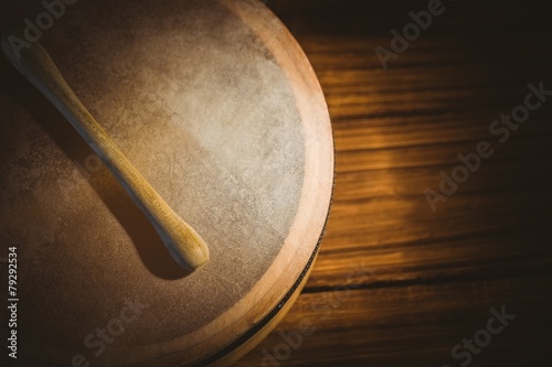 Traditional Irish bodhran and stick photo