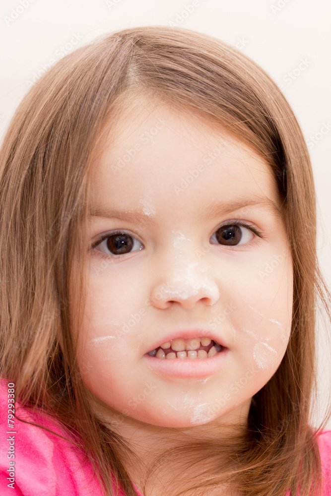 little girl play with flour little girl play with flour