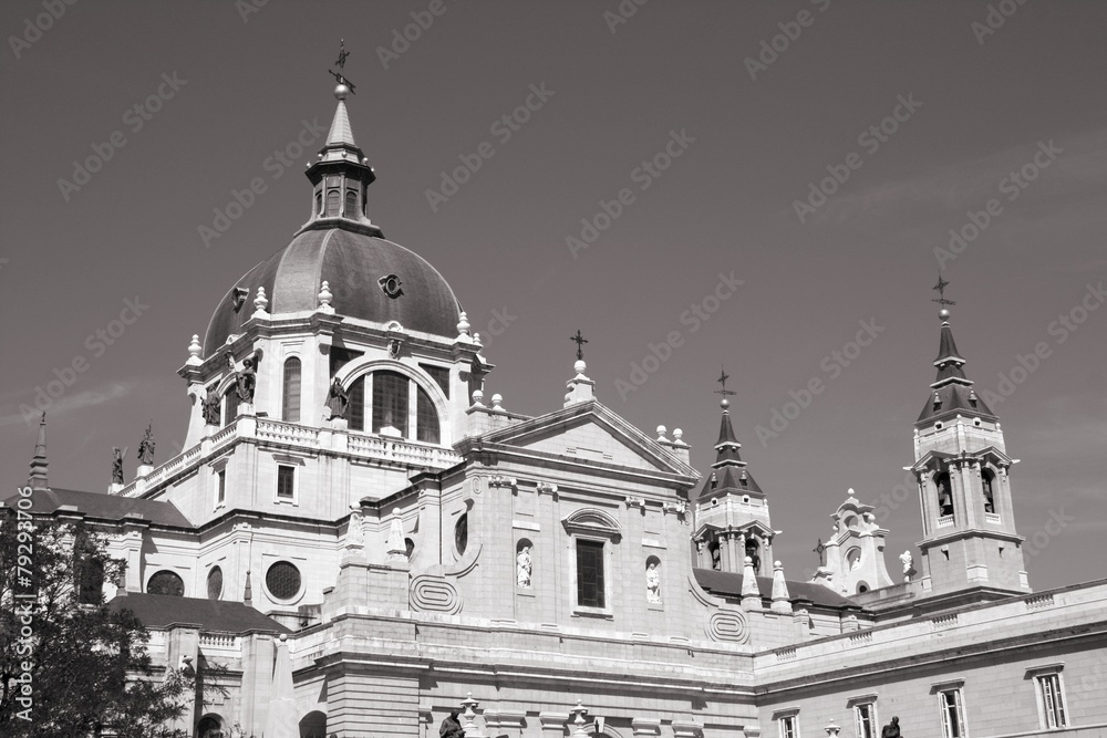 Madrid Cathedral. Black and white.