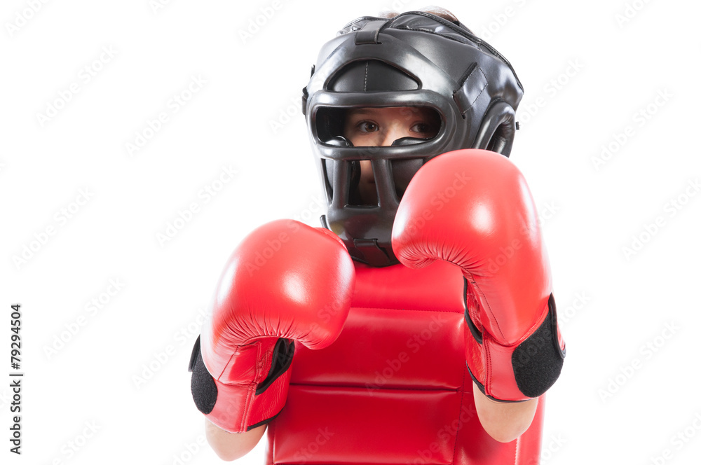 Young boxer girl with equipment