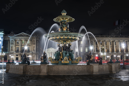 Fountain in Paris, France at night