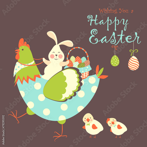 Easter bunny,chicken and easter eggs