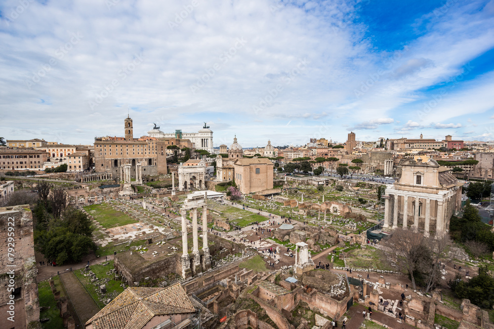 Roman Forum northwest side, view from Palatine hill.