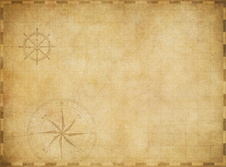 old blank vintage nautical map on worn parchment background