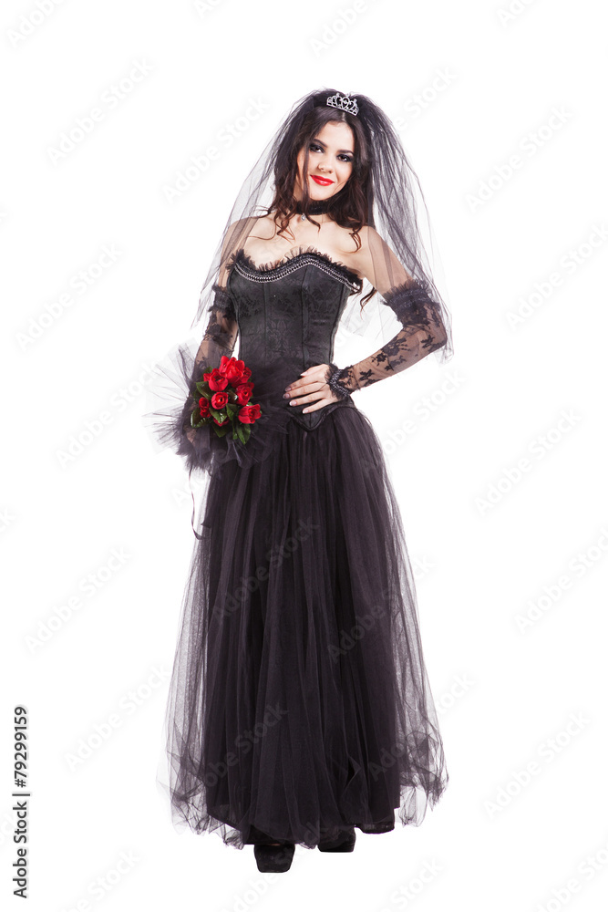 Fashion gothic bride isolated on white background Fashion gothic bride isolated on white background