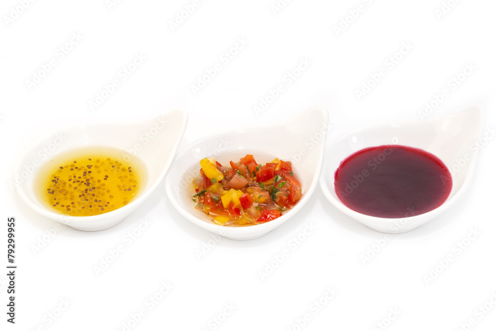 sauces on a white background in the restaurant sauces on a white background in the restaurant