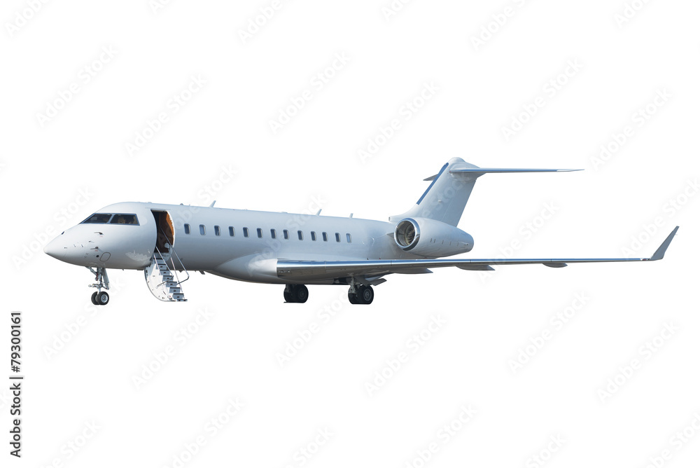Obraz premium Biznesowy samolot odrzutowy na białym tle na białym tle.