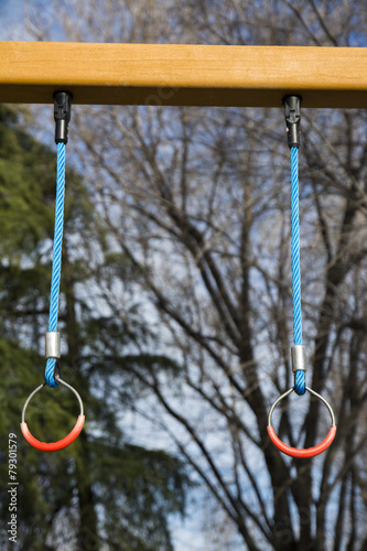 Gymnastic Rings Hanging in the park outdoors photo