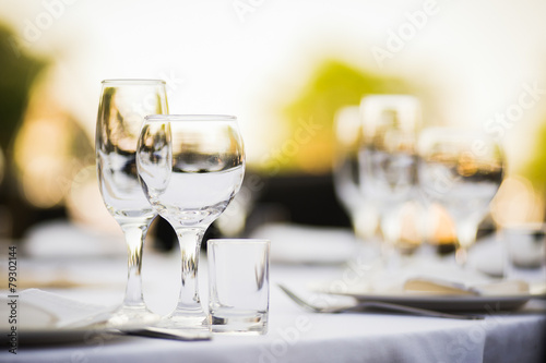 Banquet wedding table setting on evening reception