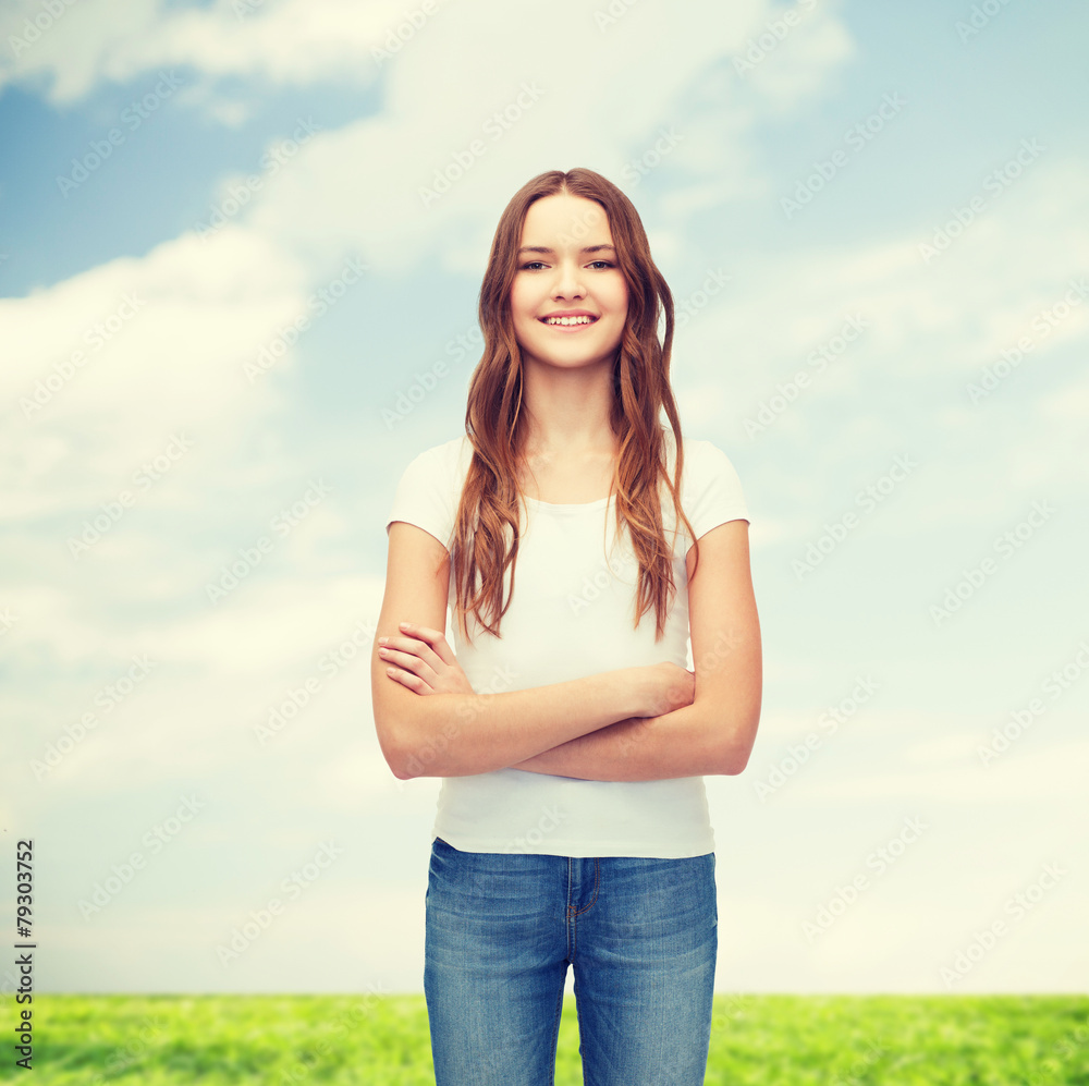 smiling teenager in blank white t-shirt smiling teenager in blank white t-shirt