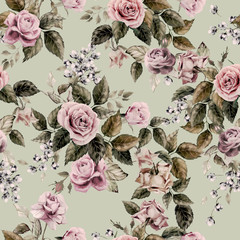 Stickers Vintage bloemen patronen Naadloos rozenpatroon op lichte achtergrond  © ola-la