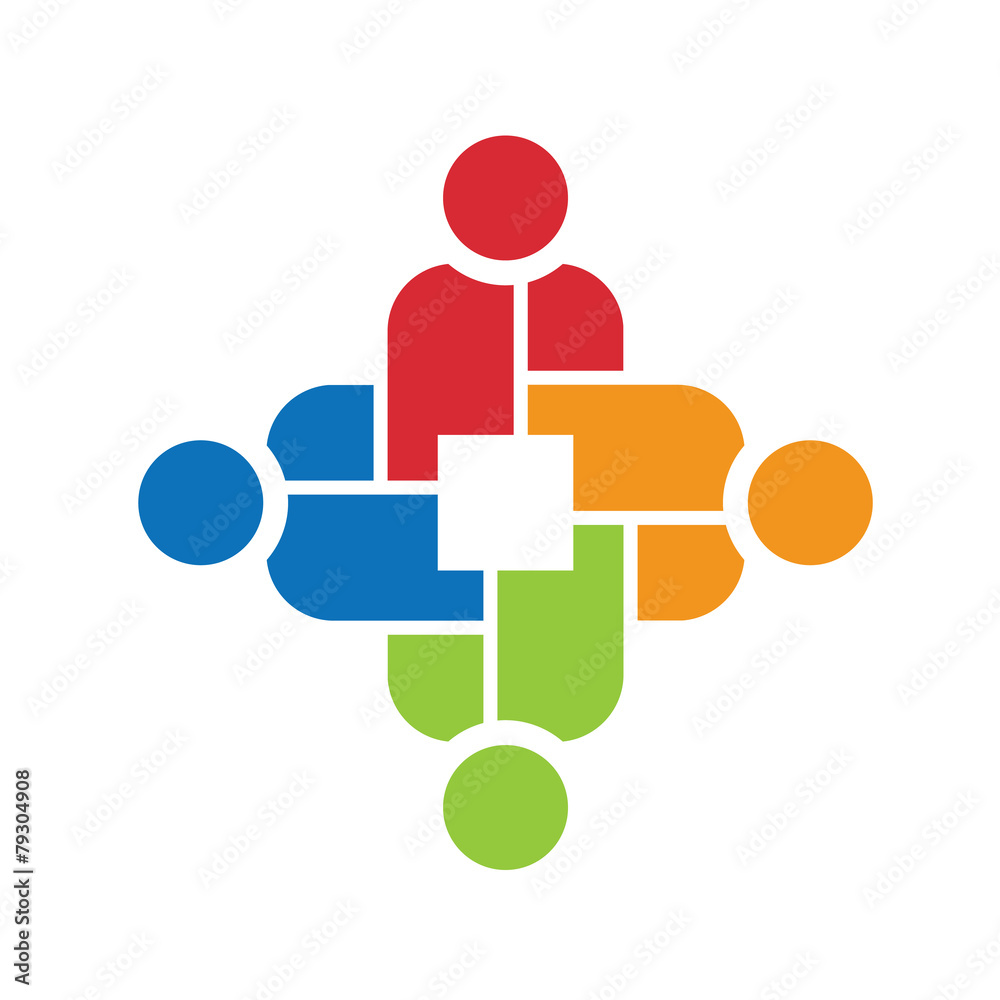 Teamwork 4 people group by parts for infographic Teamwork 4 people group by parts for infographic