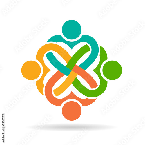 Four heart love people knot logo