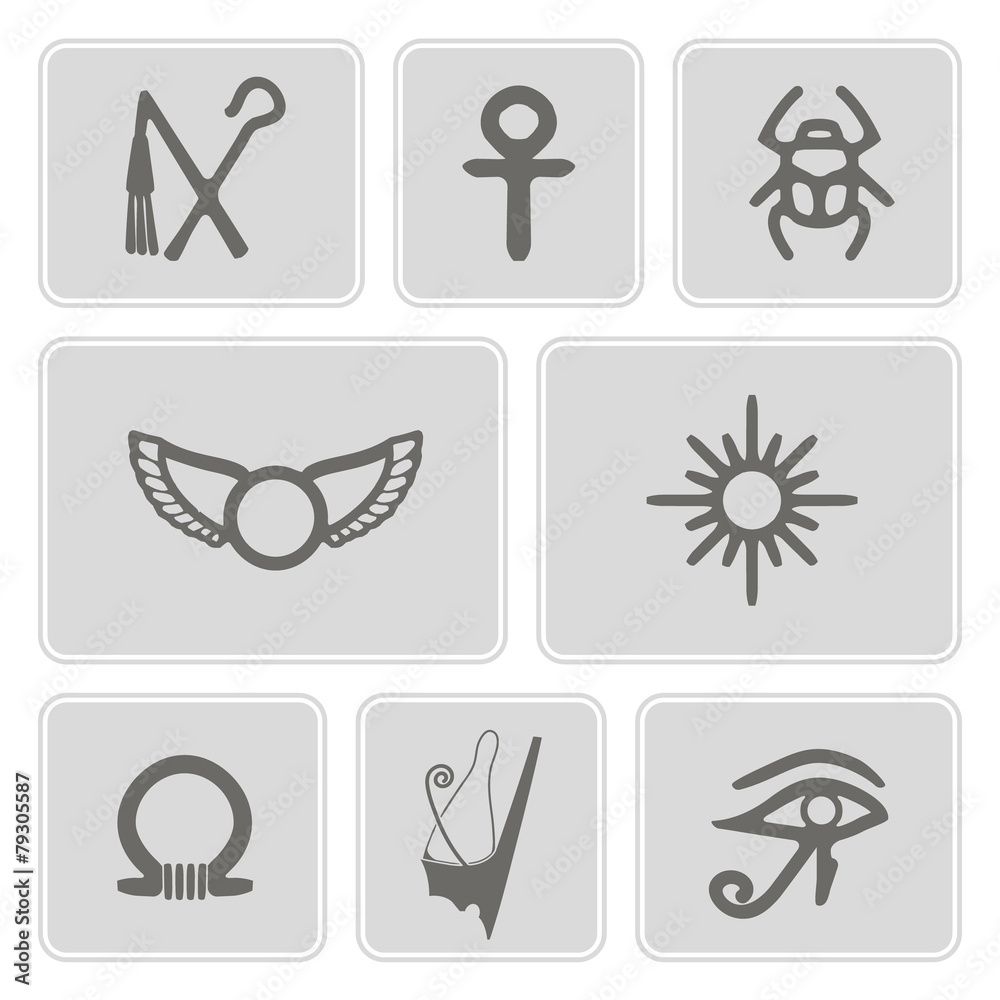set of monochrome icons with Egyptian symbols set of monochrome icons with Egyptian symbols