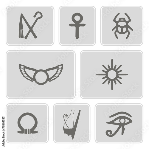 set of monochrome icons with Egyptian symbols