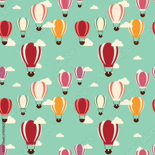 Background with hot air balloons, seamless pattern
