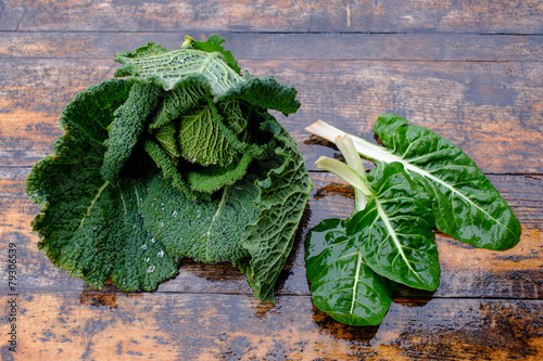 fresh savoy cabbage and chard