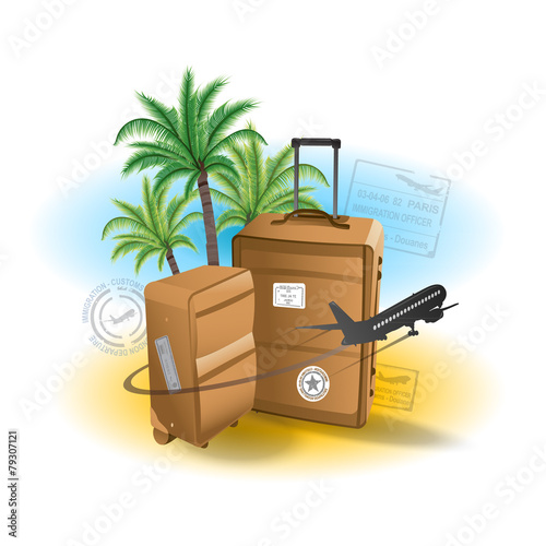 Travel suitcase background summer beach