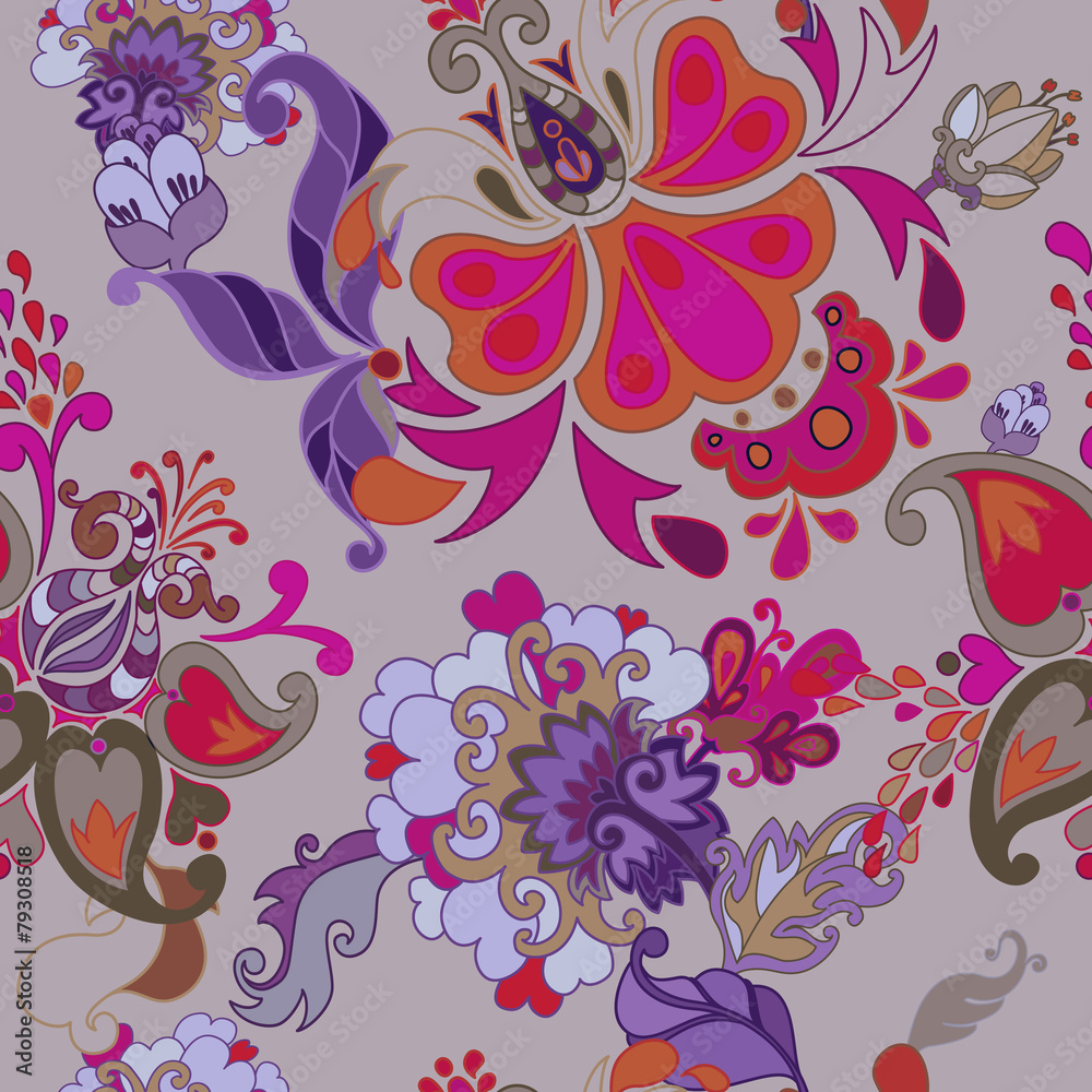 Decorative floral boho seamless pattern