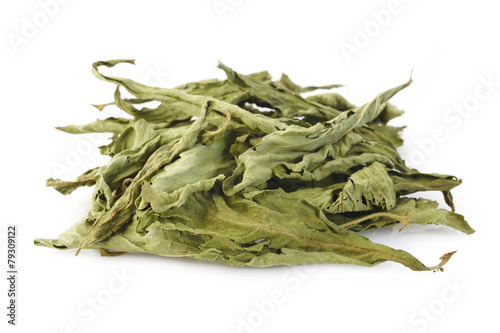 dried stevia on white background