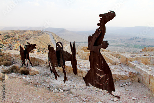 Farm animals and human statues in the Negev desert, Avdat , photo