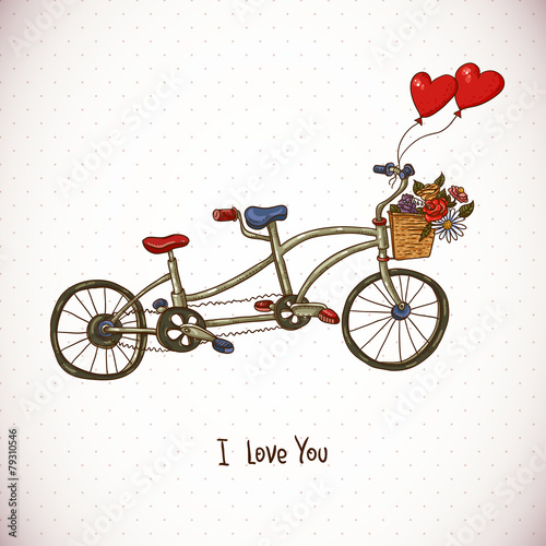 Vintage floral card with Tandem bike