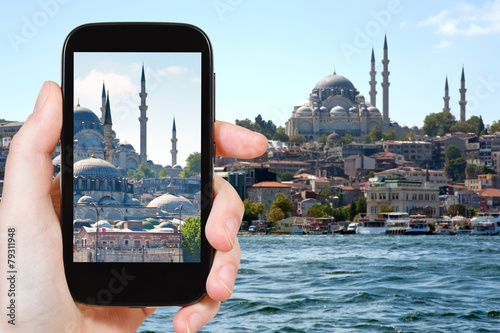 Photography tourist taking photo of Istanbul skyline