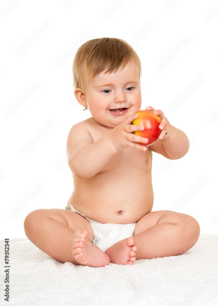 adorable happy baby with apple adorable happy baby with apple