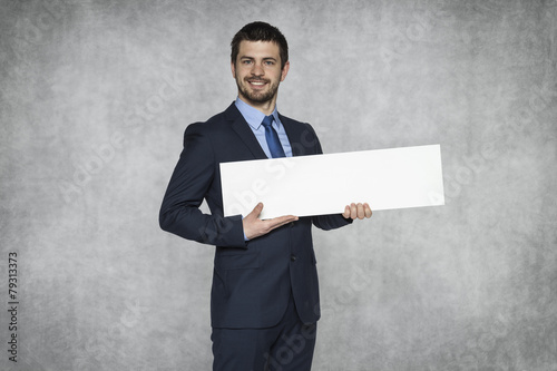 businessman proudly advertisement photo