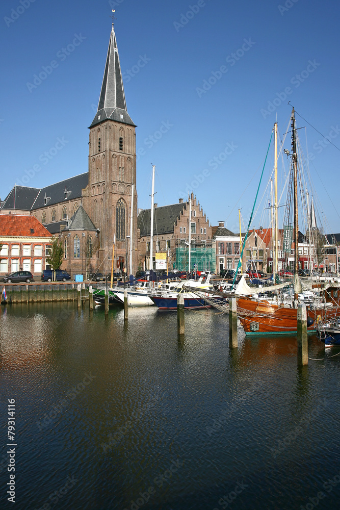 Church at the harbor of Harlingen (Holland)