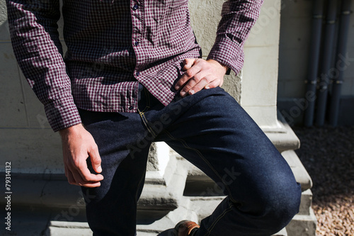 Lower Body of Men dressed in selvedge jeans