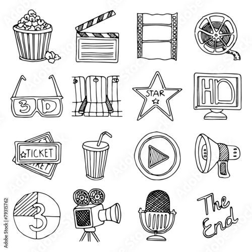 Cinema movie vintage icons set