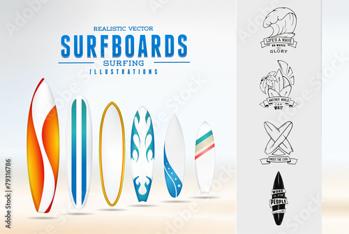 surfing illustration logo emblem with lettering