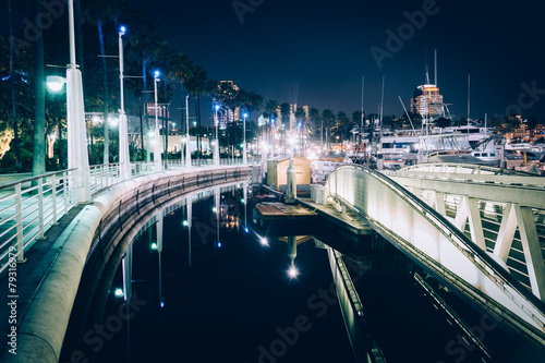 A marina at night, in Long Beach, California. © jonbilous