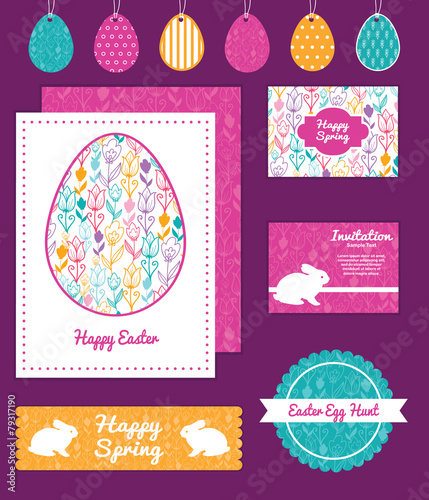 Vector colorful tulip flowers set of Easter cards, labels, tags